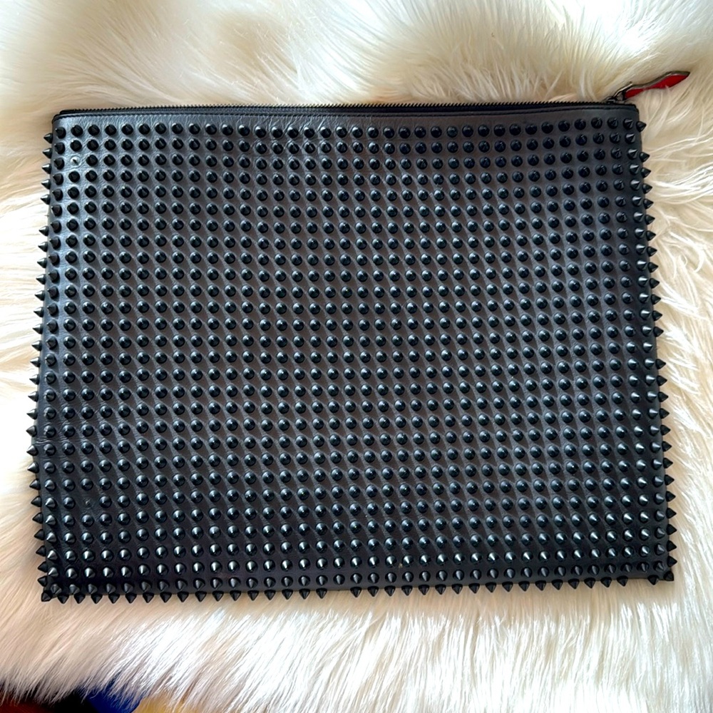 Authentic Christian Louboutin Spiked Leather Peter Clutch.